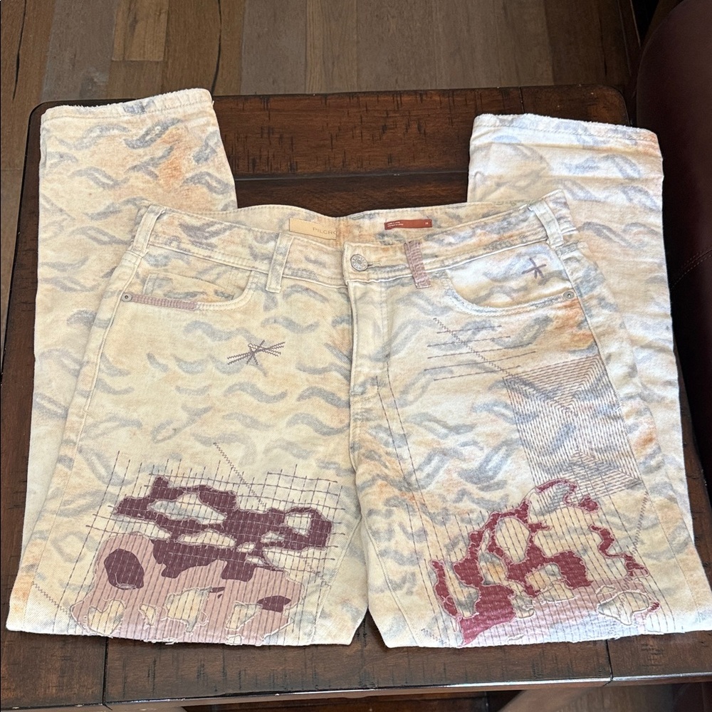 Pilcro Beige and Purple Patterned Boyfriend Jeans